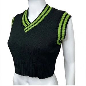 The Ragged Priest Sweater Vest Knit Cropped Black & Green, size S